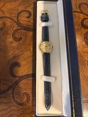 Vicence 14KT Gold Watch with Denim and Leather Strap